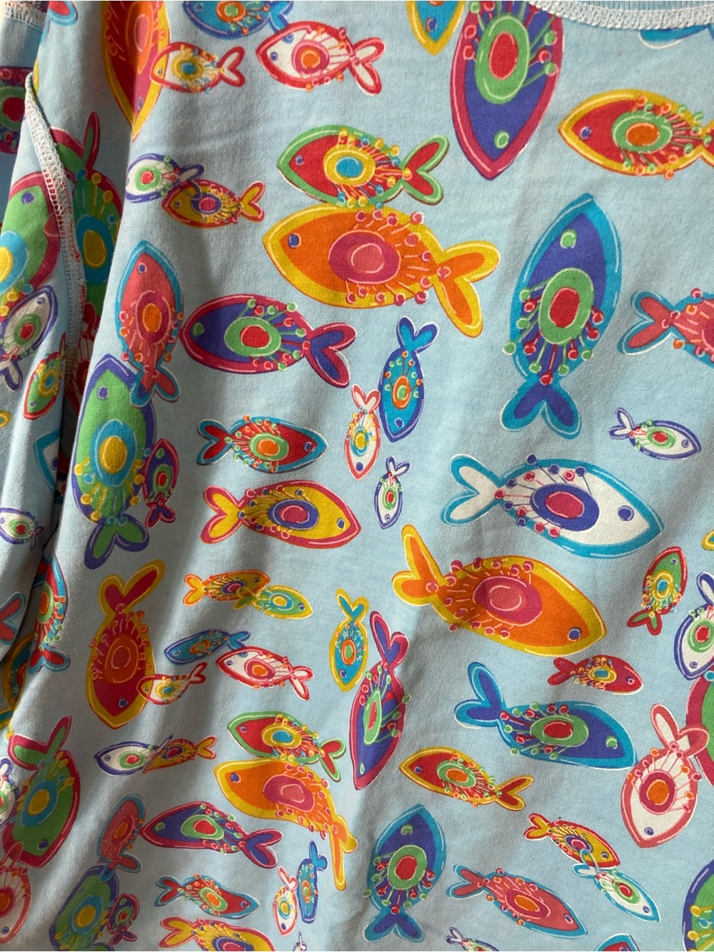 Fresh Produce Colorful Fish Bright Blue Sweatshirt - 1X - IMO fits like an XL - Picture 2 of 10
